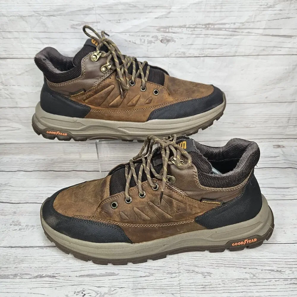 Men's Skechers Waterproof Zeller Low Hiking Boots Brown Leather Size 13
